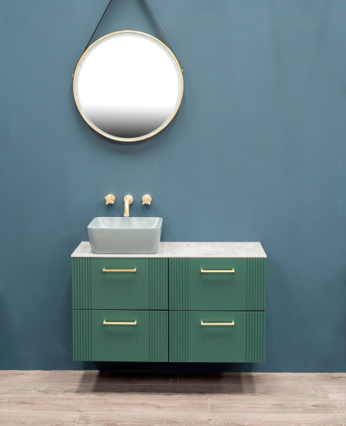 Nouveau 120cm dark emerald wall hung vanity unit, concrete effect countertop - handle options