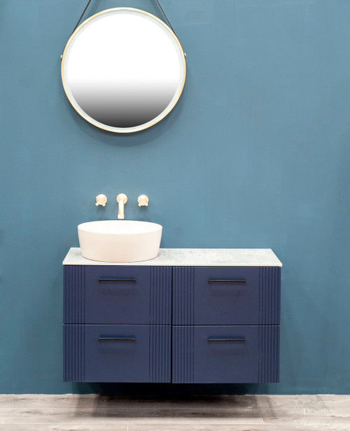Nouveau 120cm midnight blue wall hung vanity unit, concrete effect countertop - handle options