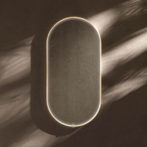 Avior oval 45w x 90h illuminated steamfree mirror brushed brass