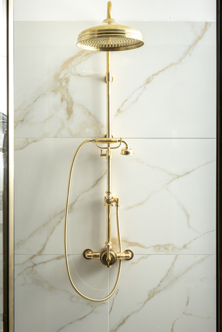 Astonian Signature Traditional exposed dual outlet shower system Brushed Brass