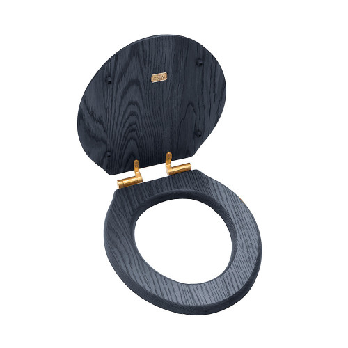 Thomas Crapper Classic wood seat (Soft Close) - Indigo Blue - Brushed brass fittings