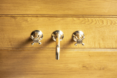 Astonian Signature Tradition wall mounted basin mixer with 150mm spout Unlacquered Polished Brass