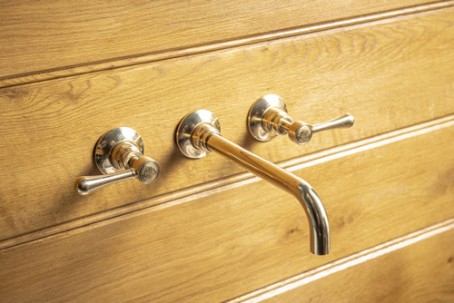 Astonian Signature Tradition wall mounted basin mixer with 230mm spout Unlacquered Polished Brass