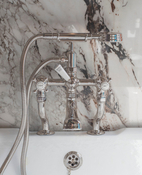 Astonian Original flat style deck mounted bath shower mixer - brushed nickel