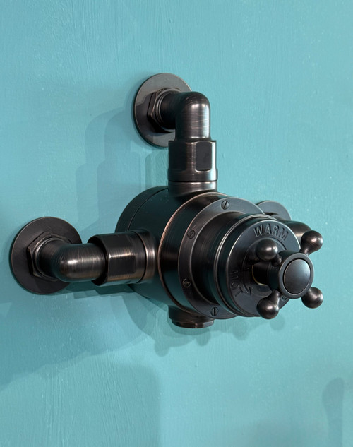 Astonian Signature Traditional semi exposed shower valve with Traditional Cross Handle  - Linished Antique Bronze
