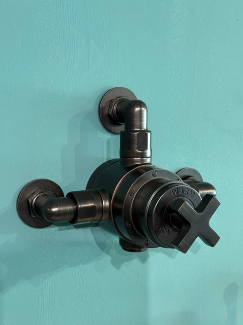 Astonian Signature Traditional semi exposed shower valve with Modern Industrial Cross Handle  - Linished Antique Bronze