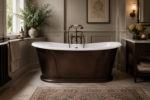 Astonian Venetian Grande double ended no taphole freestanding cast iron bath 1829x780mm with Antique Bronze Outer