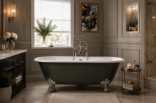 Astonian Balmoral double ended no taphole freestanding cast iron bath  1676x790mm primed exterior chrome feet