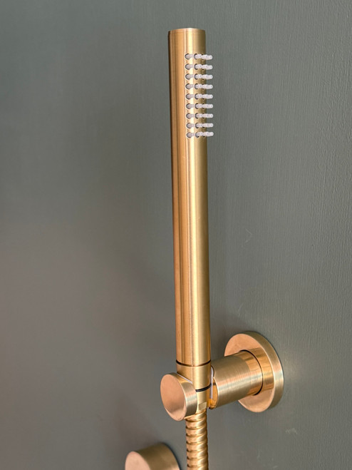 Modern handshower kit with slimline handshower, wall outlet and separate handshower  holder - Brushed Brass