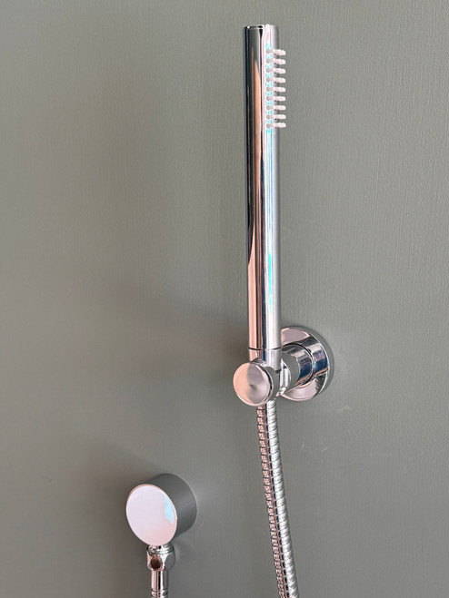 Modern handshower kit with slimline handshower, wall outlet and separate handshower  holder - Chrome
