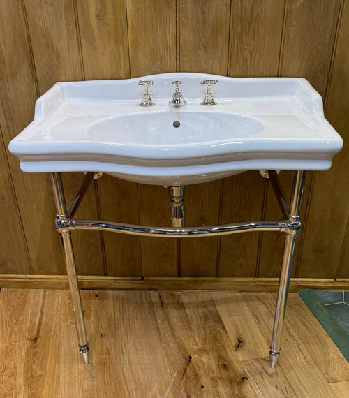 Silverdale Loxley  860mm 3th basin white and Loxley Chrome Basin Stand