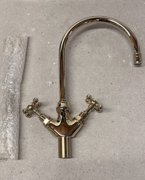 The Astonian Tradition 1 Hole Cross Top Sink Mixer in  Inca Gold Plated finish