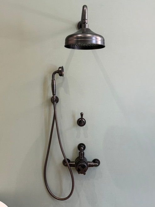 Astonian Signature Traditional Dual Outlet Semi-Exposed Shower Kit with modern cross control  - Linished Antique Bronze (excludes rose)