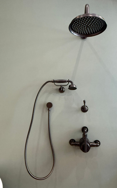 Astonian Signature Traditional Dual Outlet Semi-Exposed Shower Kit with modern lever control  - Linished Antique Bronze (excludes rose)