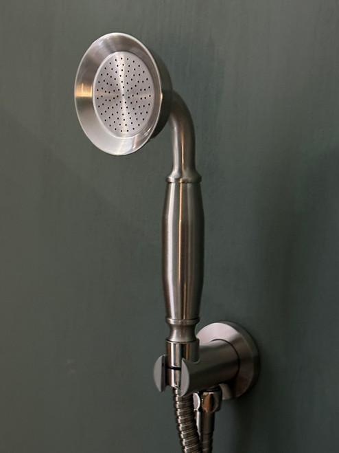 Astonian Signature Handshower Kit with integrated wall outlet and holder, hose and handshower - Brushed Nickel