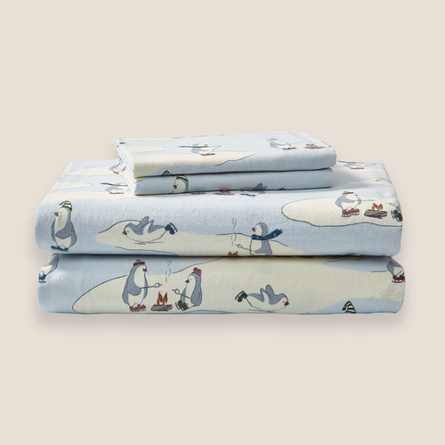 Eddie Bauer Skating Penguins Flannel Sheet Set