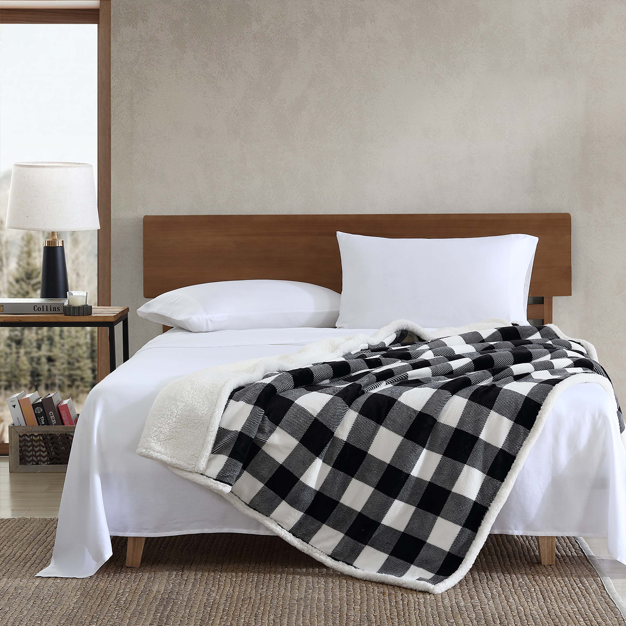 Eddie Bauer Reversible Cabin Black and White Plaid Throw Eddie Bauer Reversible Cabin Black and White Plaid Throw