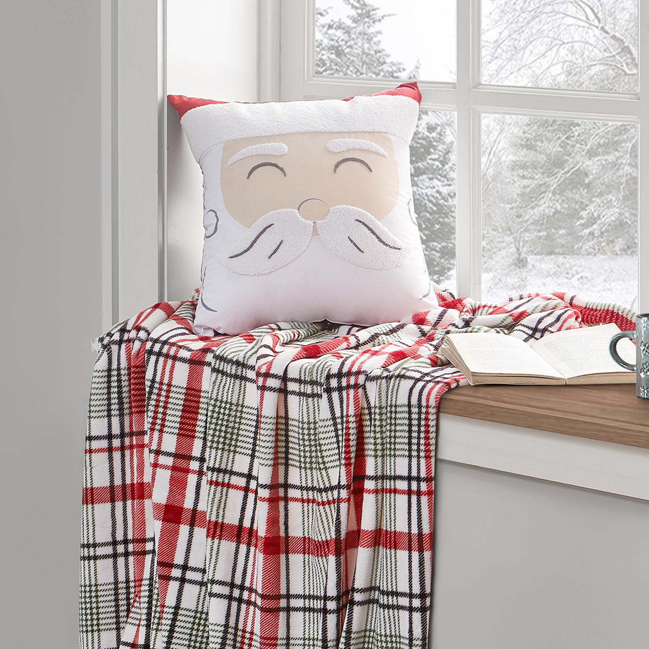 Santa's Plaid Printed Throw And Decorative Pillow Santa's Plaid Printed Throw And Decorative Pillow