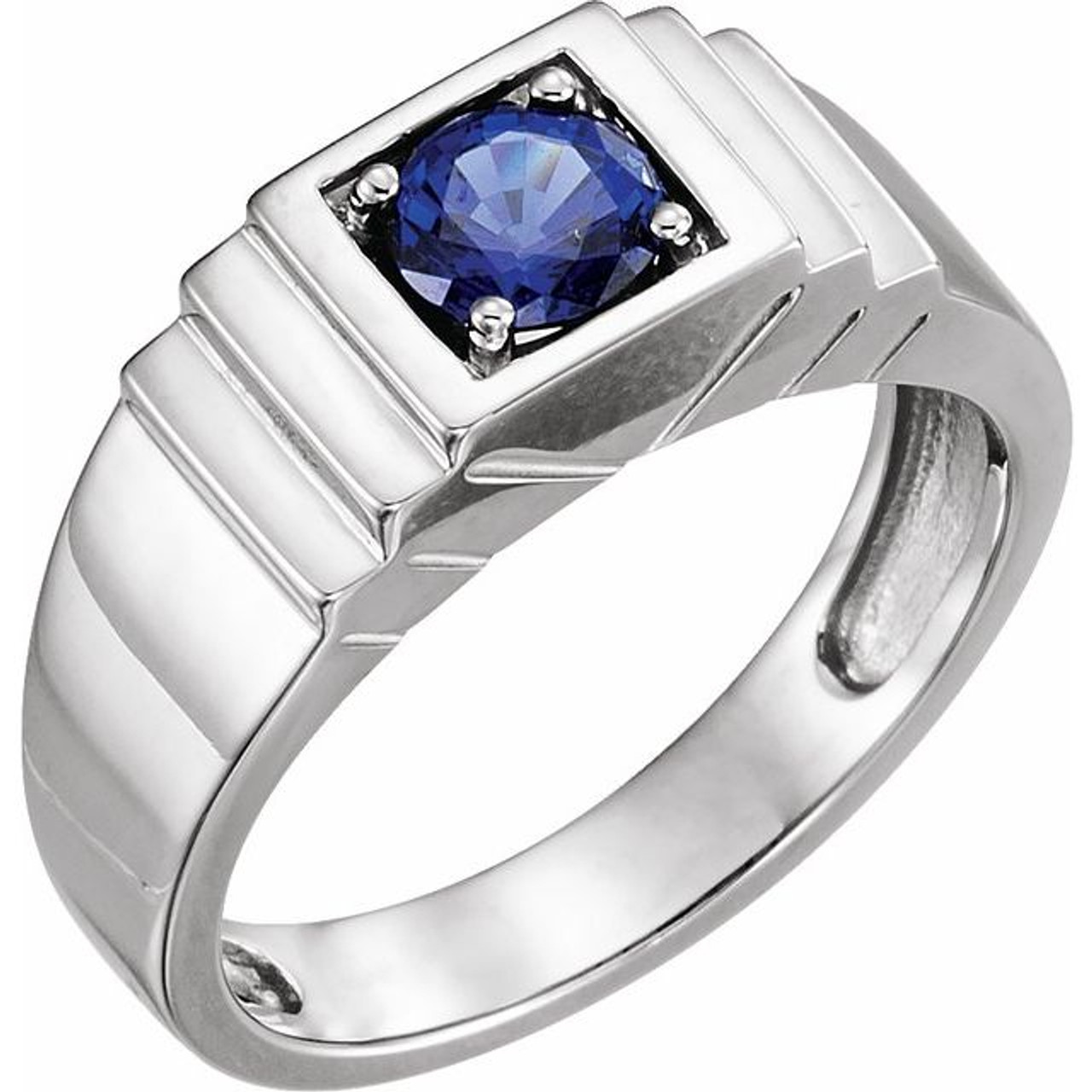 Mens Modern 14K White Gold 3.0 Carat Emerald Cut Blue Sapphire Aztec  Wedding Ring G1294-14KWGBS | Art Masters Jewelry