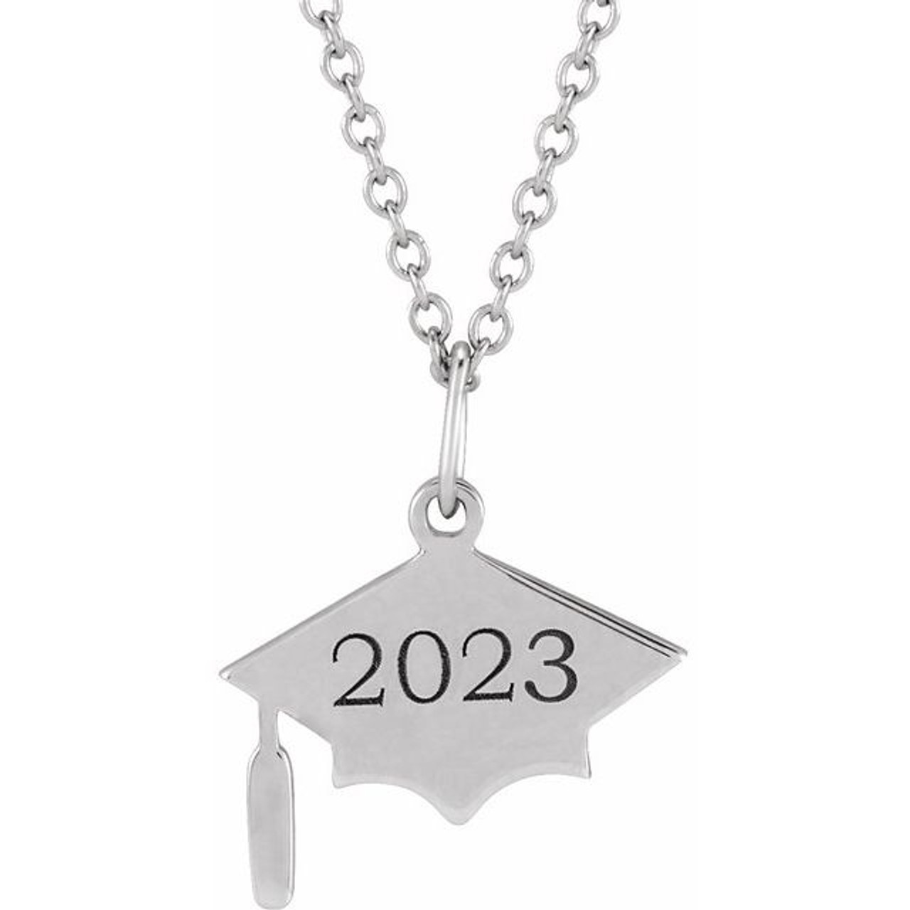 14K White Gold Engravable Graduation Cap Necklace - Gracious Rose