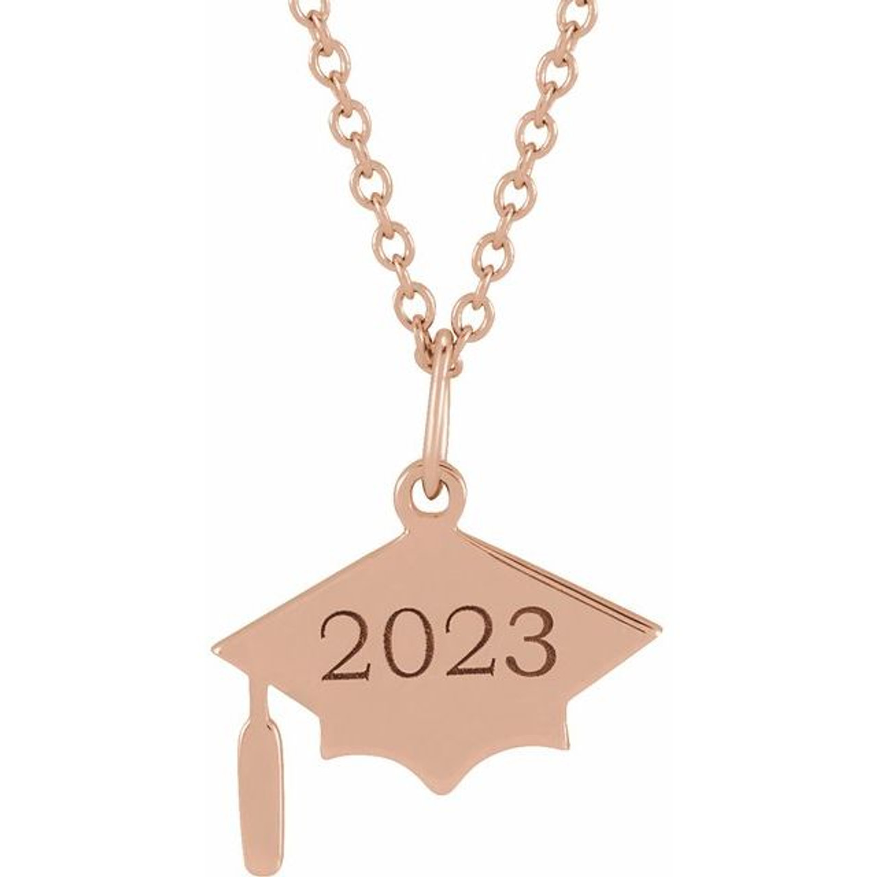 Rose Gold Class of 2017 Graduation Cap with Cubic Zirconia Pendant Necklace