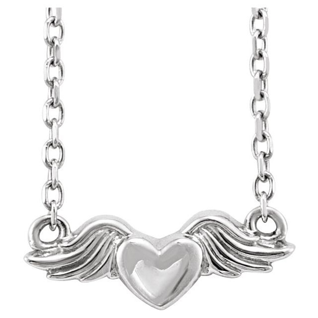 14K White Gold Heart with Angel Wings Necklace