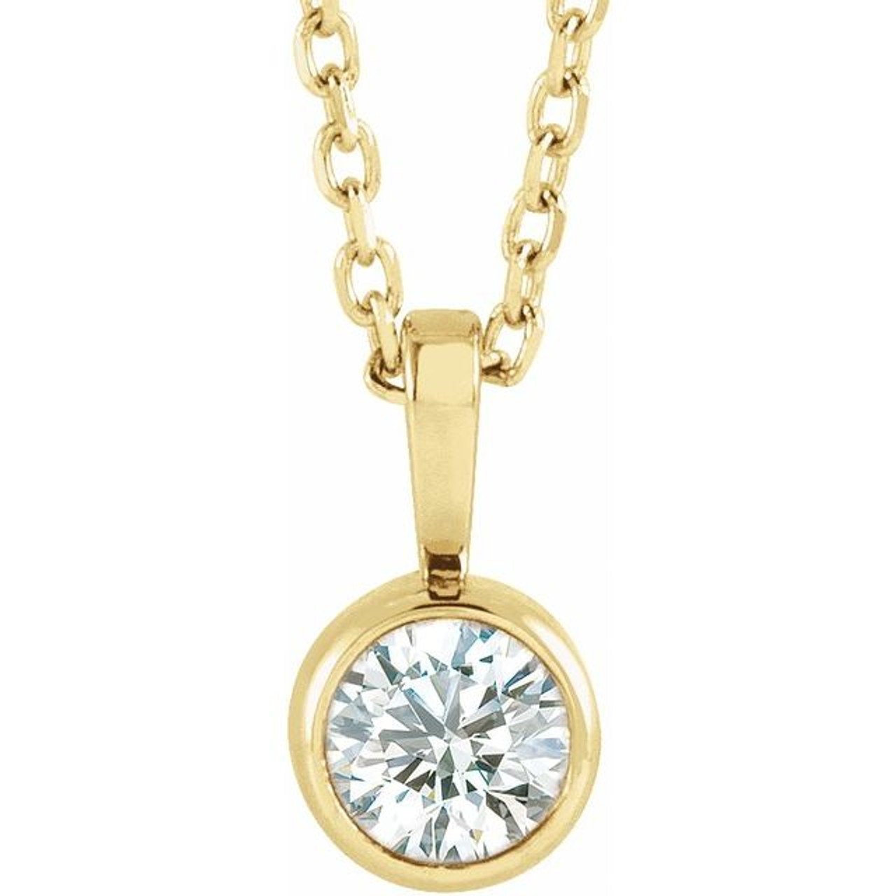 14K Yellow Gold 1/4 CT Natural Diamond Bezel-Set Solitaire Necklace