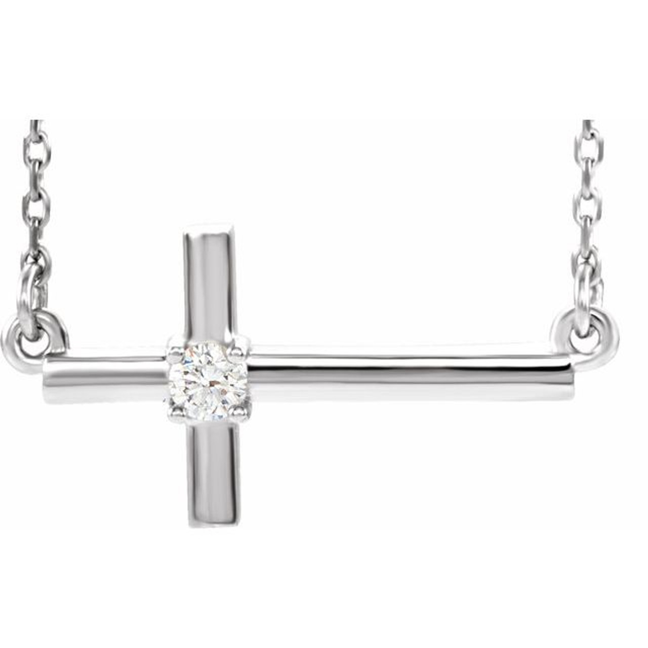 Natural Diamond Platinum Sideways Cross Necklace