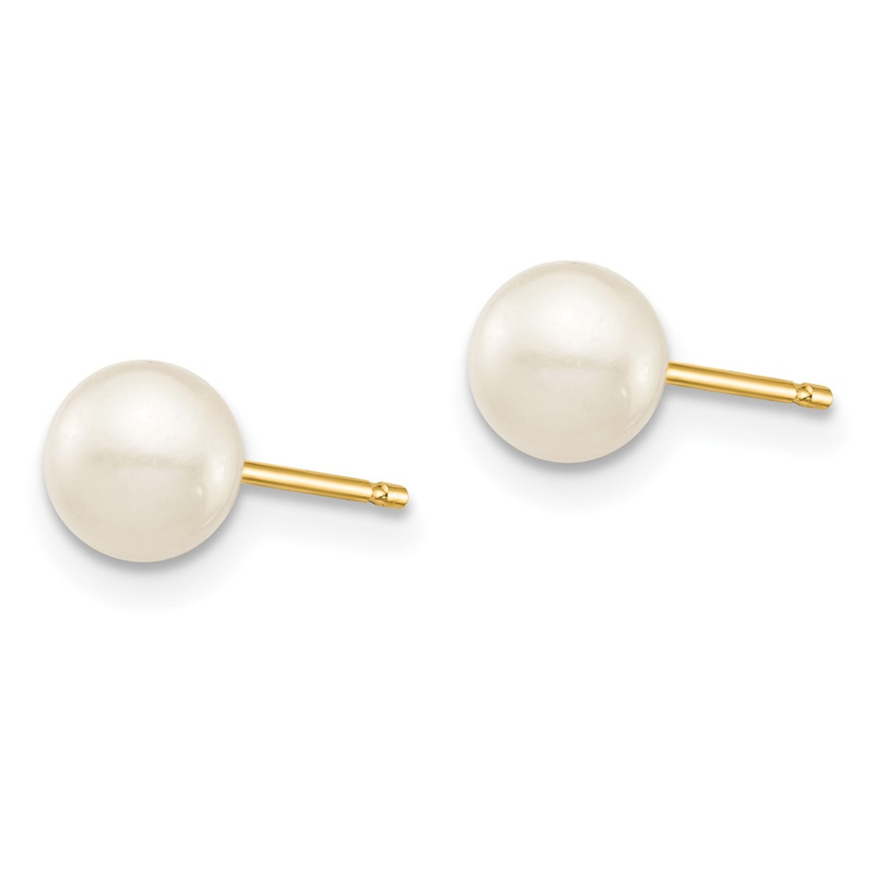 14K Yellow Gold 5-6mm White Round Freshwater Cultured Pearl Stud