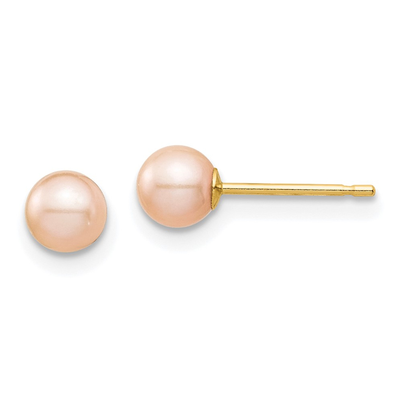 14K Yellow Gold 4-5mm Pink Round Freshwater Cultured Pearl Stud Post  Earrings