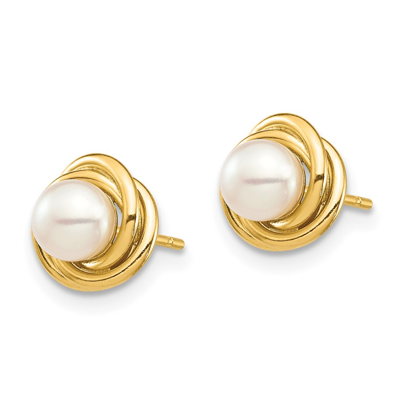 14K Yellow Gold 4-5mm White Button Freshwater Cultured Pearl Post Earrings