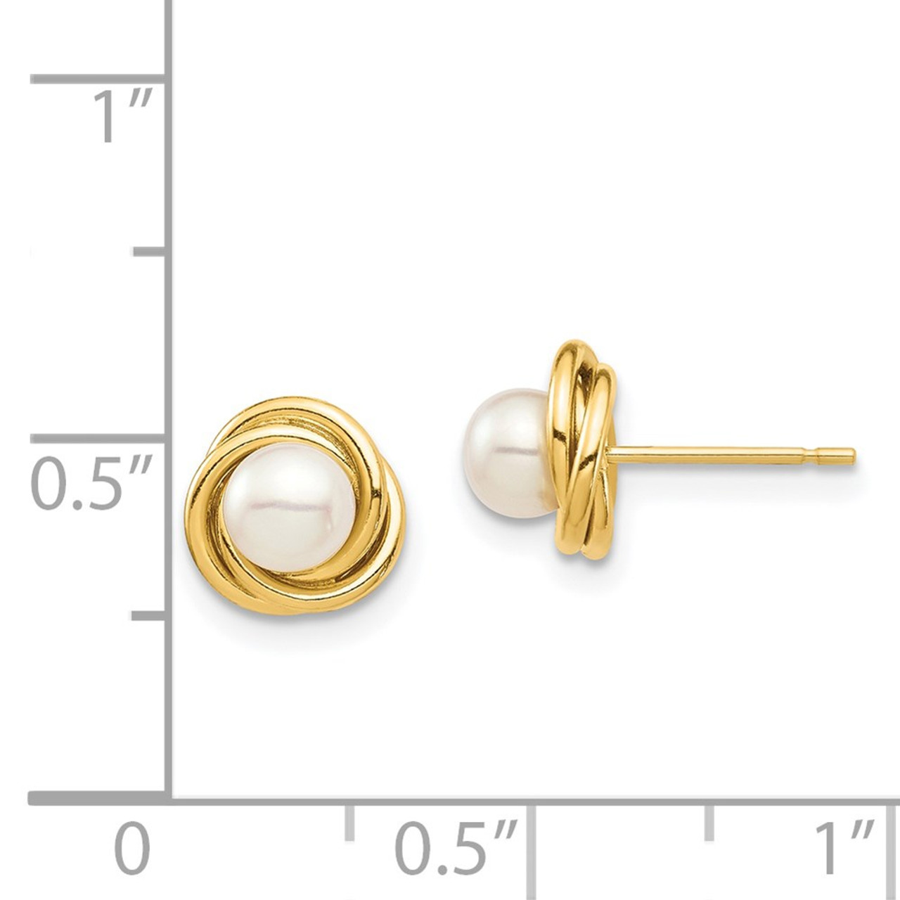 14K Yellow Gold 4-5mm White Button Freshwater Cultured Pearl Post