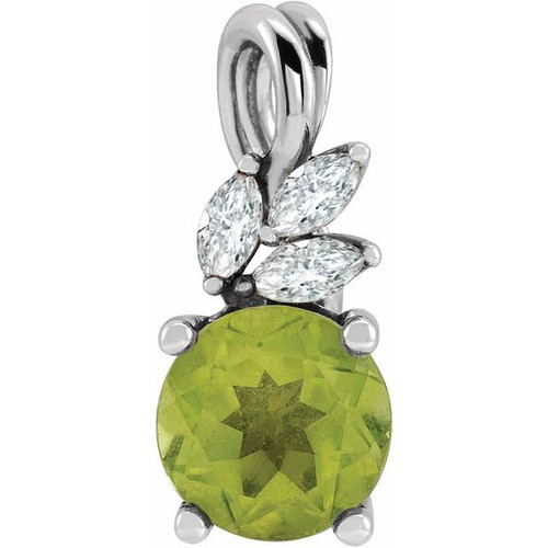 Platinum Natural Peridot & 1/10 CTW Natural Diamond Pendant