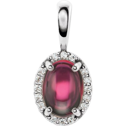 Platinum Natural Rhodolite Garnet & Natural Diamond Oval Halo-Style Pendant