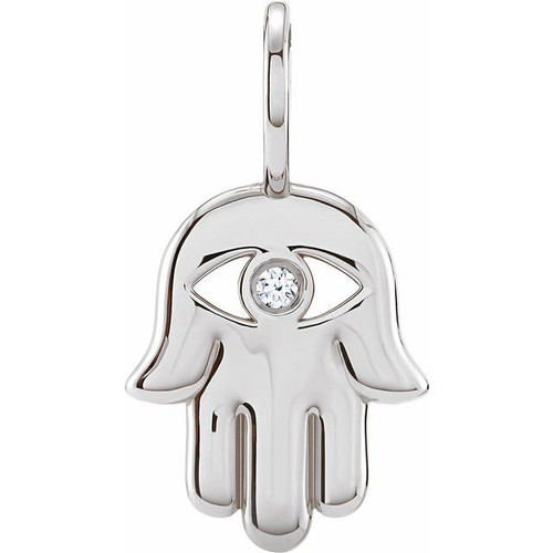 Platinum .02 CT Natural Diamond Hamsa Hand Pendant