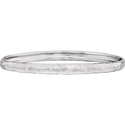 14K White Gold 5.1mm Hammered Bangle 7 1/2" Bracelet