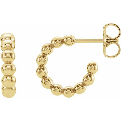 14K Yellow Gold Beaded Hoop Earrings