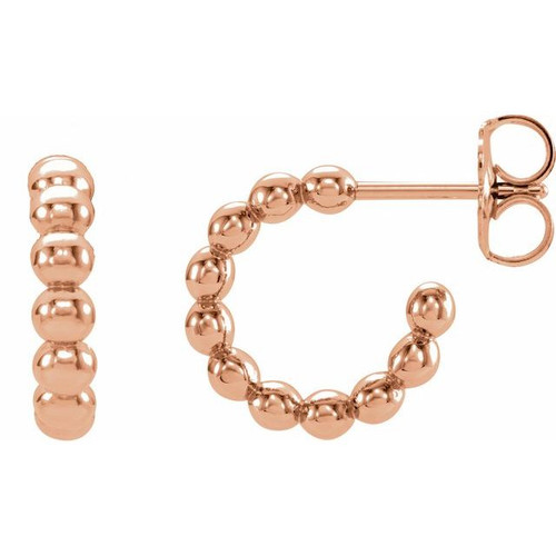 14K Rose Gold Beaded Hoop Earrings