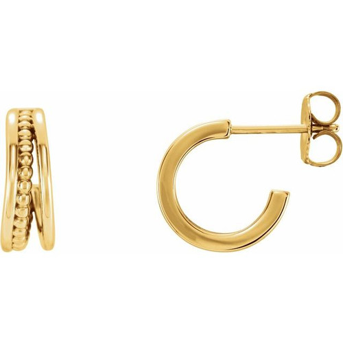 14K Yellow Gold Split-Beaded Hoop Earrings