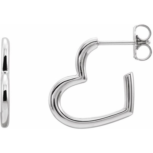 14K White Gold Heart Hoop Earrings