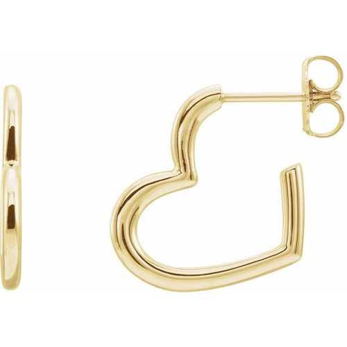 14K Yellow Gold Heart Hoop Earrings