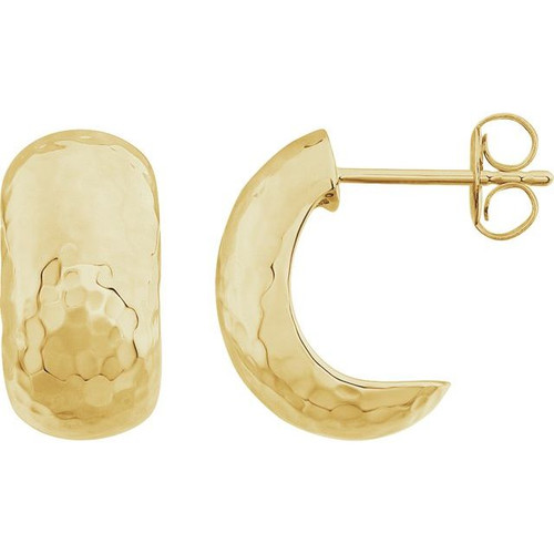 14K Yellow Gold Hammered J-Hoop Earrings