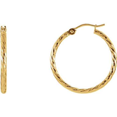 14K Yellow Gold Diamond-Cut Hoop Earrings