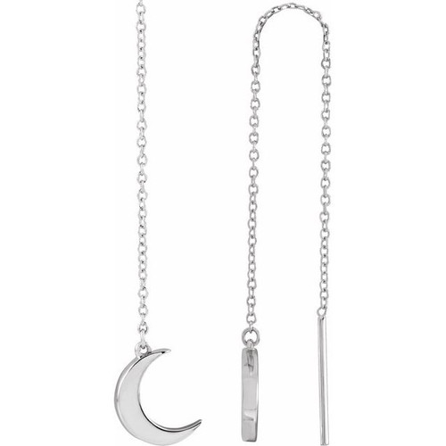 14K White Gold Crescent Chain Earrings