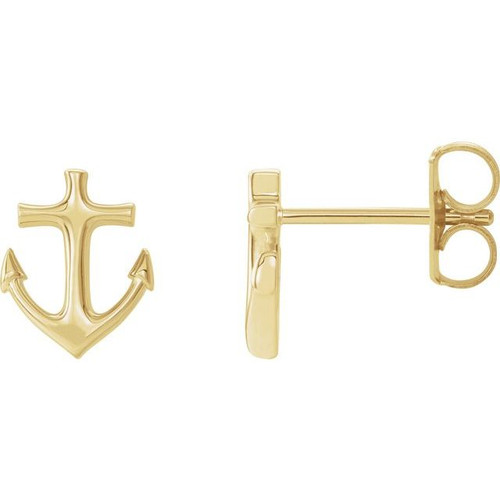 14K Yellow Gold Anchor Drop Earrings