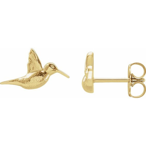 14K Yellow Gold Humming Bird Earrings