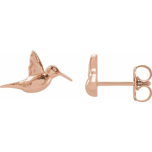 14K Rose Gold Humming Bird Earrings