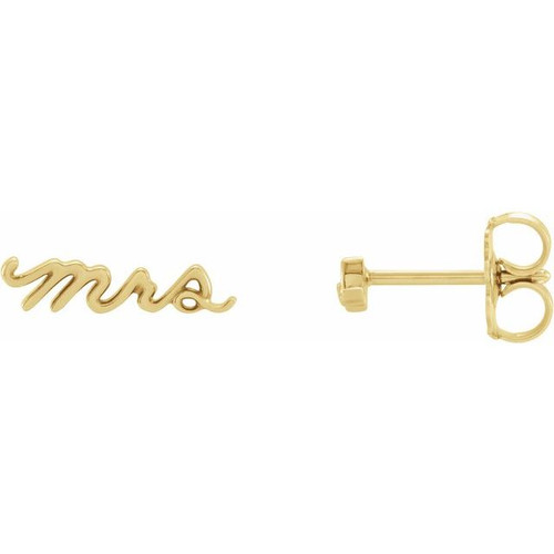 14K Yellow Gold "Mrs." Earrings