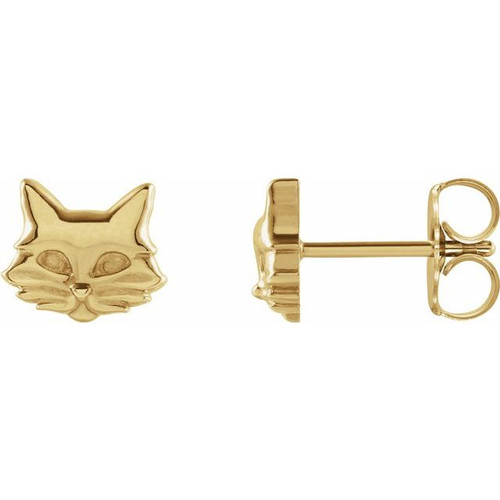 14K Yellow Gold Tiny Cat Earrings