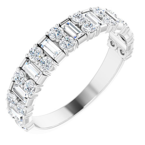 14K White Gold 9/10 CTW Accented Baguette Natural Diamond Anniversary Band